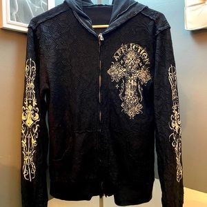 Affliction REVERSIBLE black hoodie woman’s size L